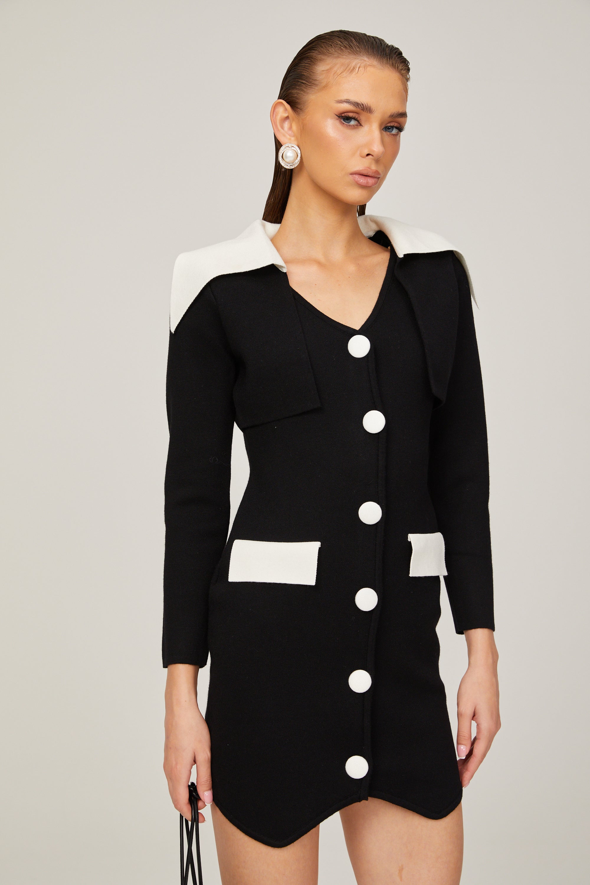 Enora kontrast mini elbise