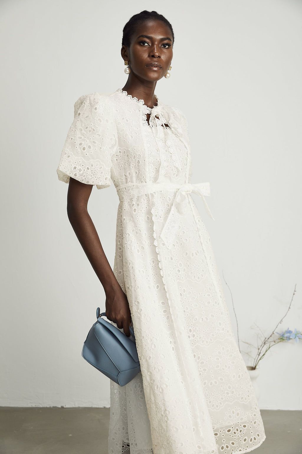 Louisa işlemeli midi elbise