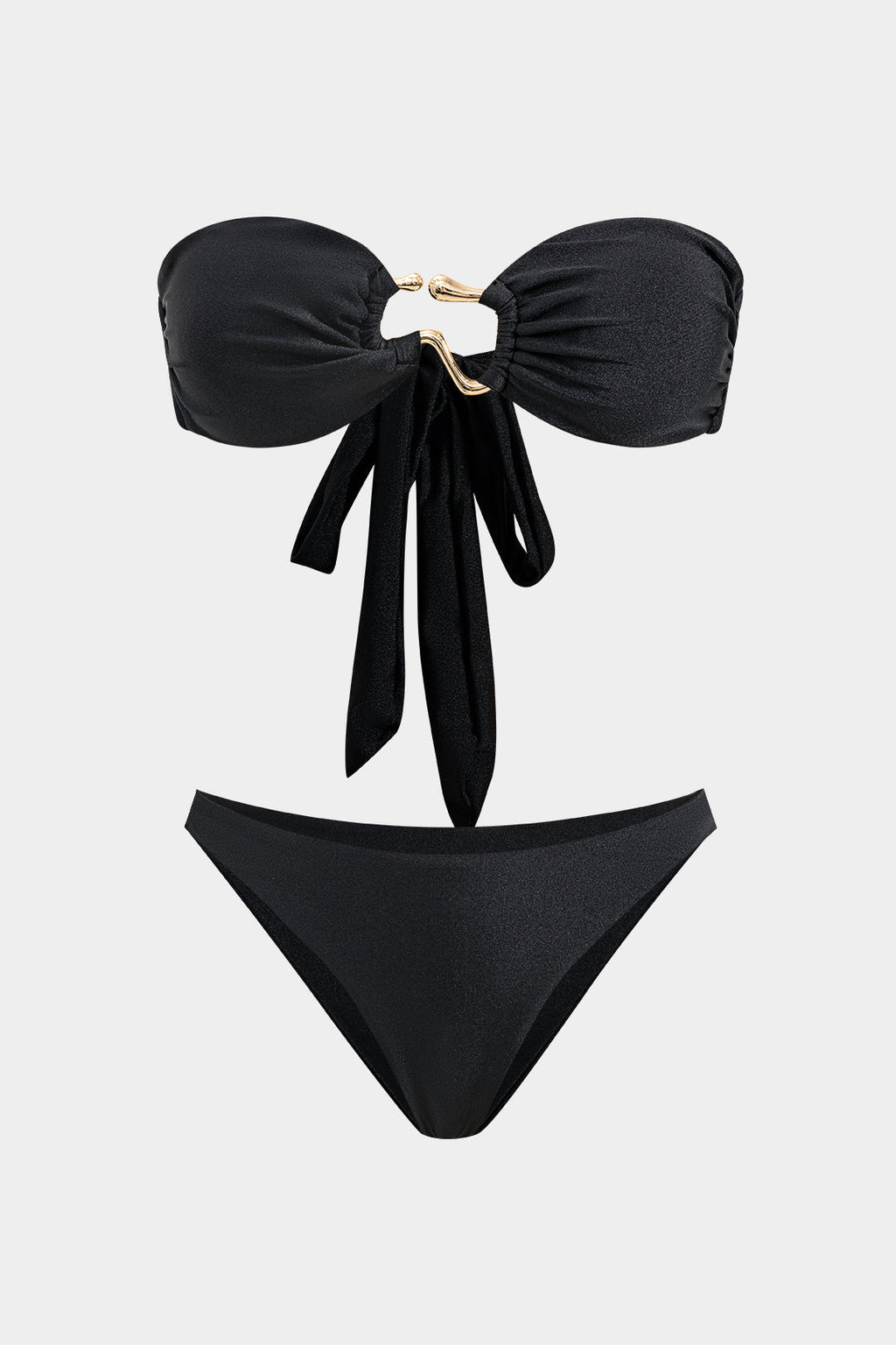 Metalik Büzgülü Bağlamalı Sırt Dekolteli Bikini Takımı