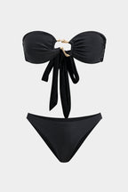 Metalik Büzgülü Bağlamalı Sırt Dekolteli Bikini Takımı