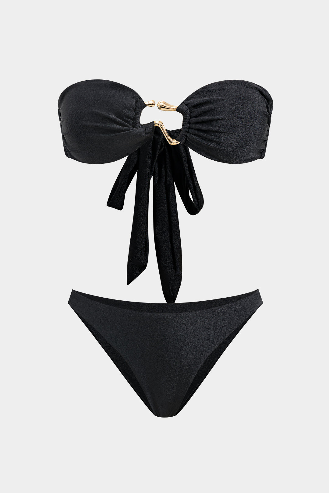 Metalik Büzgülü Bağlamalı Sırt Dekolteli Bikini Takımı