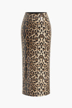 Leopar Desenli Yırtmaçlı Etek