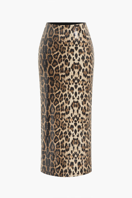 Leopar Desenli Yırtmaçlı Etek