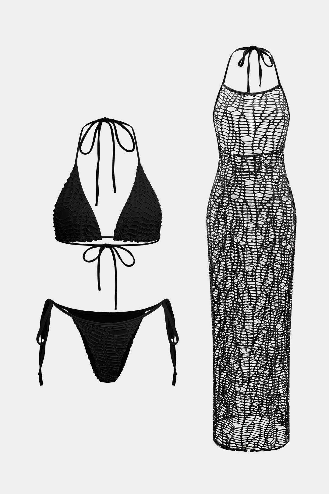 Halter Yaka Bikini ve Mayo Eteği Pareo Takımı