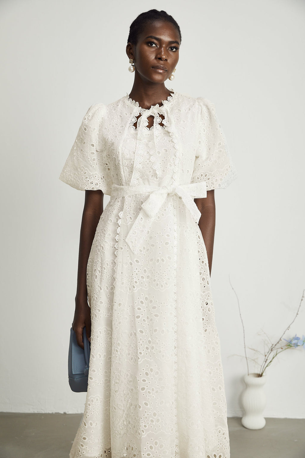 Louisa işlemeli midi elbise