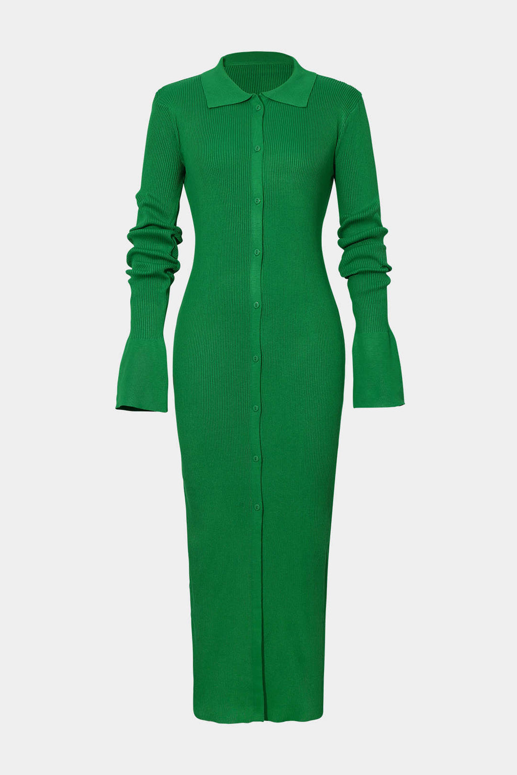 Kolları Nervürlü Düğmeli maksi Elbise