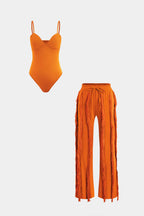 Büstiyer Askılı Bodysuit ve Geniş Paça Pantolon Seti