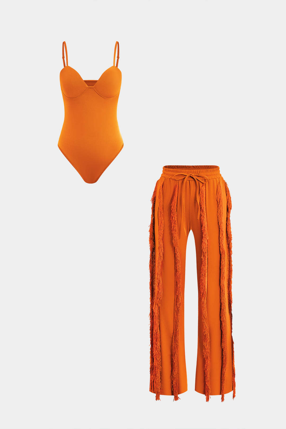 Büstiyer Askılı Bodysuit ve Geniş Paça Pantolon Seti
