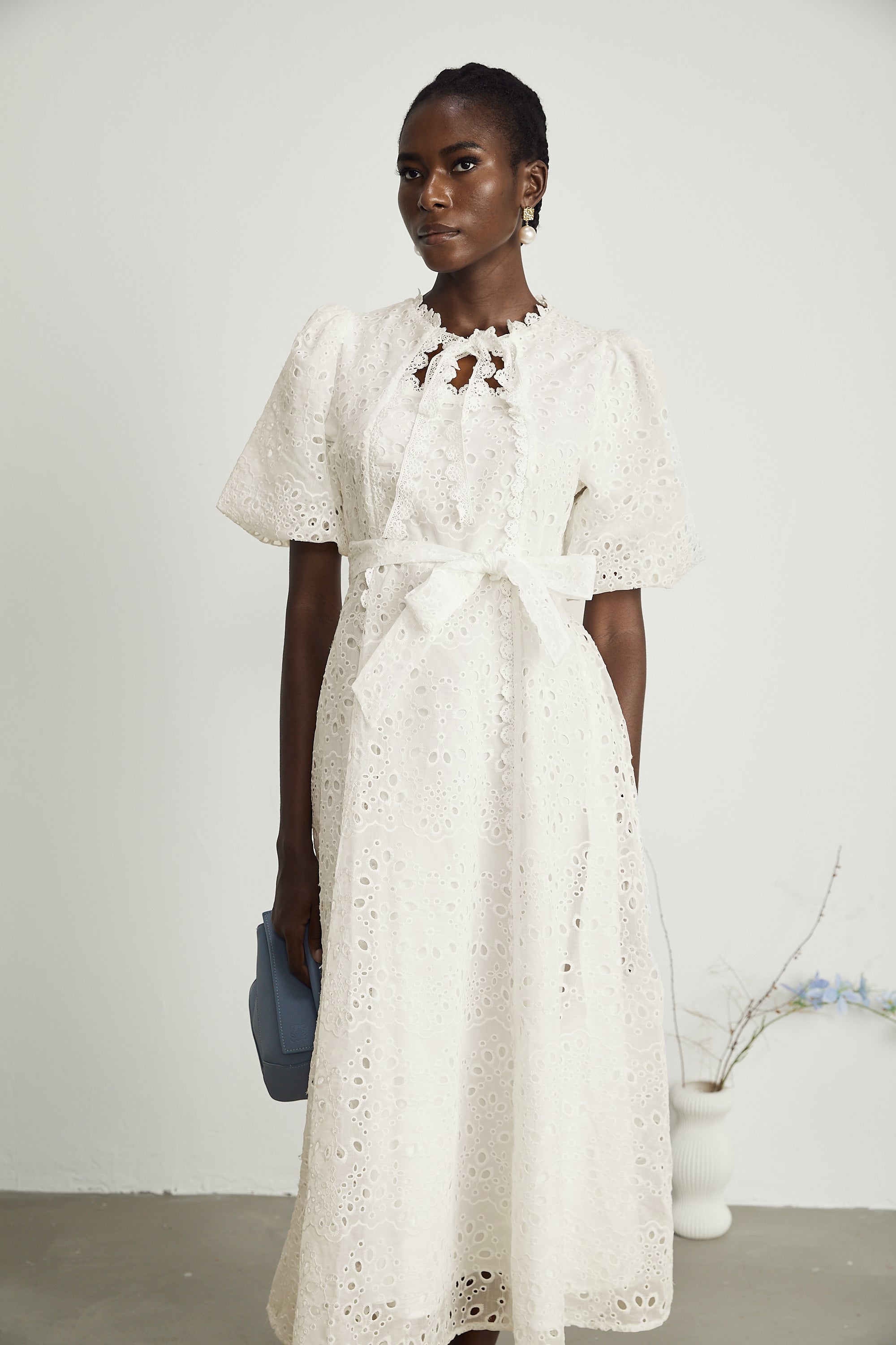 Louisa işlemeli midi elbise