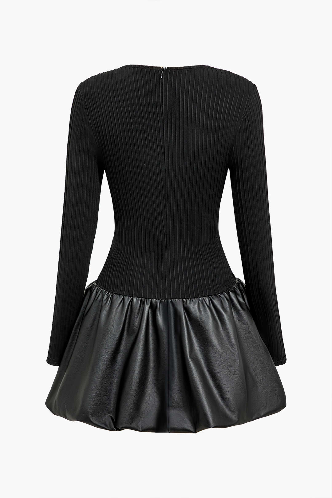 Pu Patchwork Dantelli Kare Yaka Mini Elbise