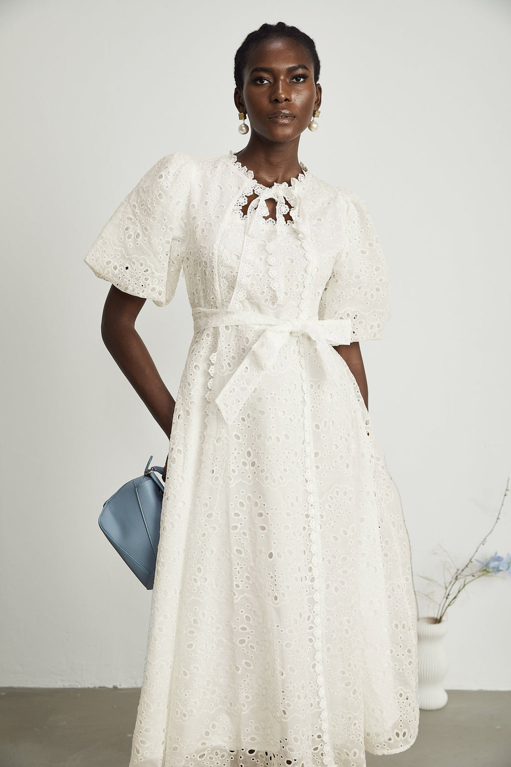 Louisa işlemeli midi elbise