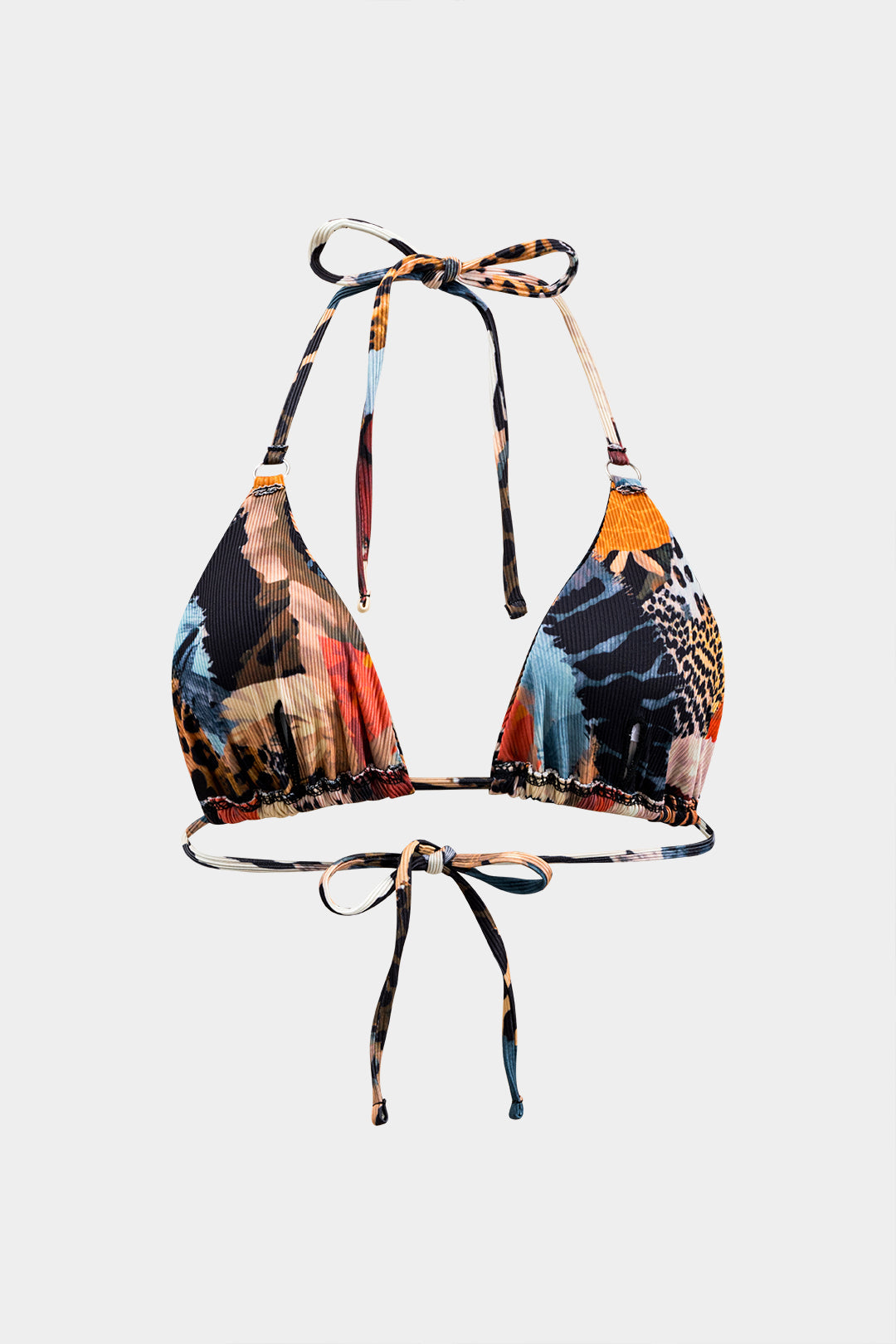 Leopar Desenli Bağcıklı Sırtı Açık Bikini Takımı