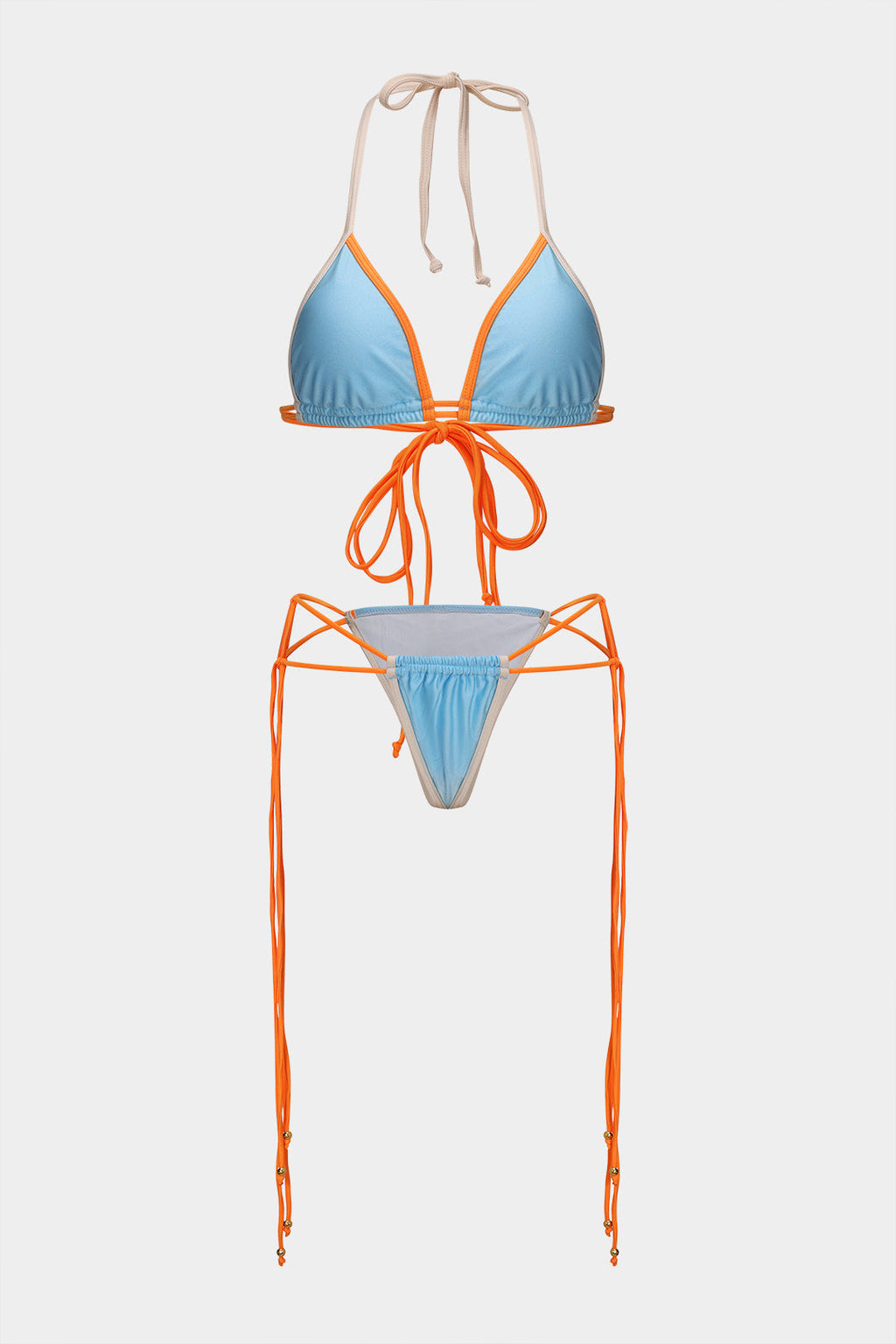 Kontrast Büzgülü Bağlamalı Bikini Takımı