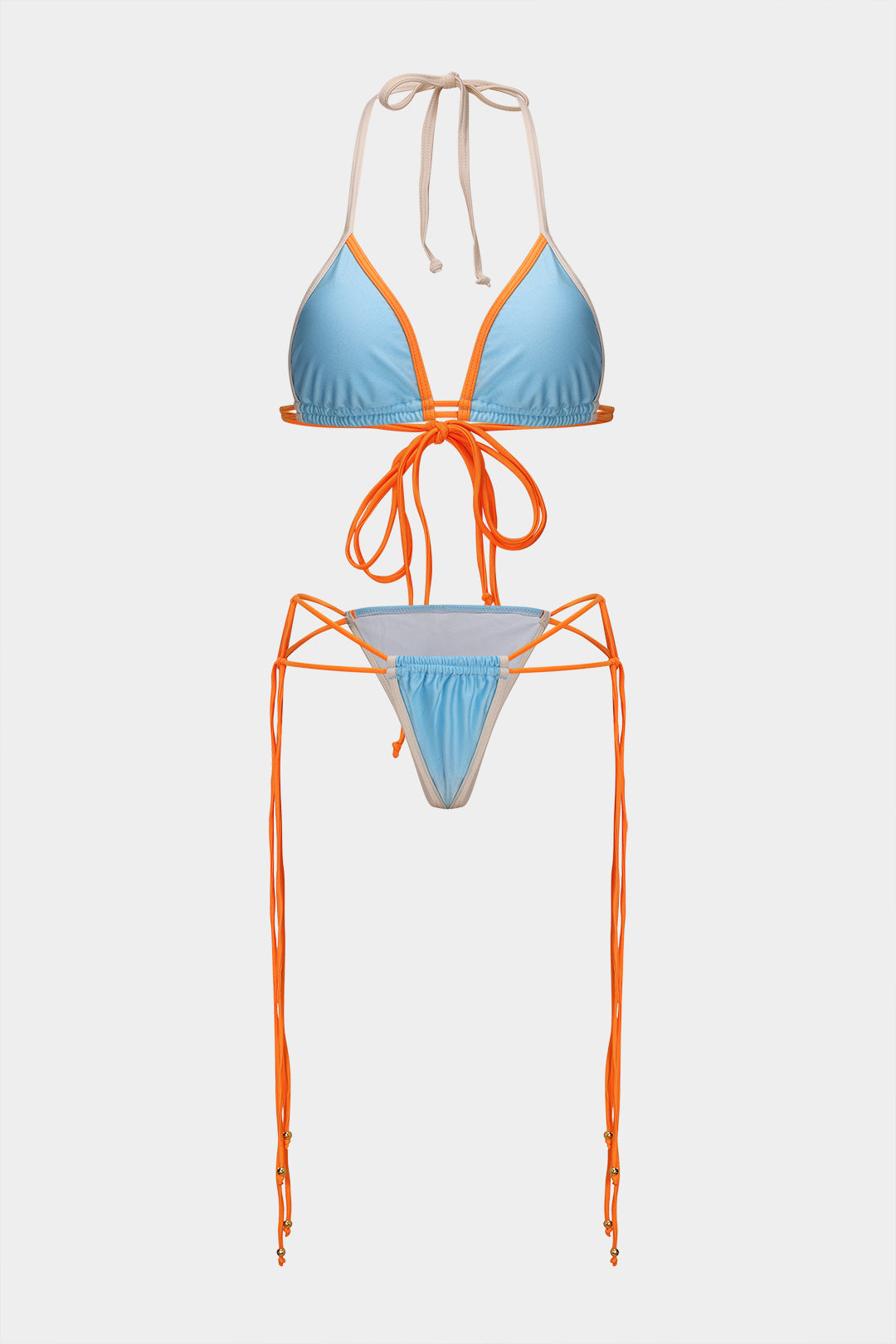 Kontrast Büzgülü Bağlamalı Bikini Takımı