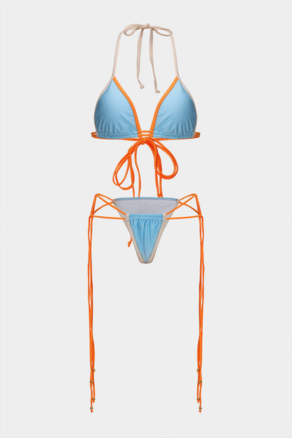 Kontrast Büzgülü Bağlamalı Bikini Takımı