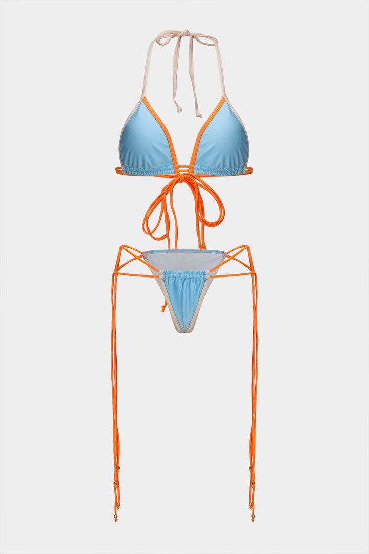 Kontrast Büzgülü Bağlamalı Bikini Takımı