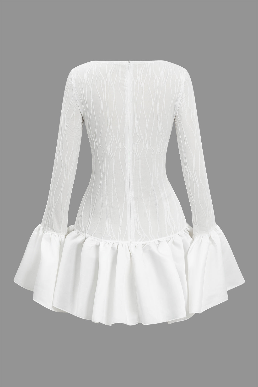 Dokulu Fırfırlı Uzun Kollu Mini Elbise