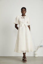 Louisa işlemeli midi elbise