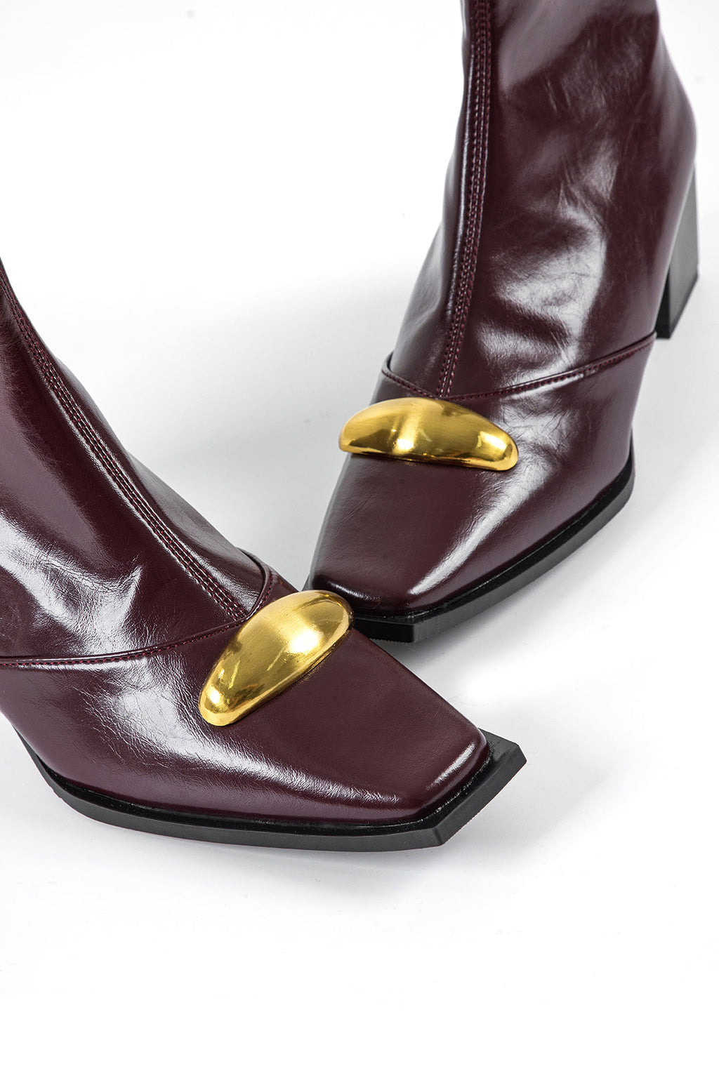 Deri Metalik Fermuarlı Kare Burunlu Bilekte Bot