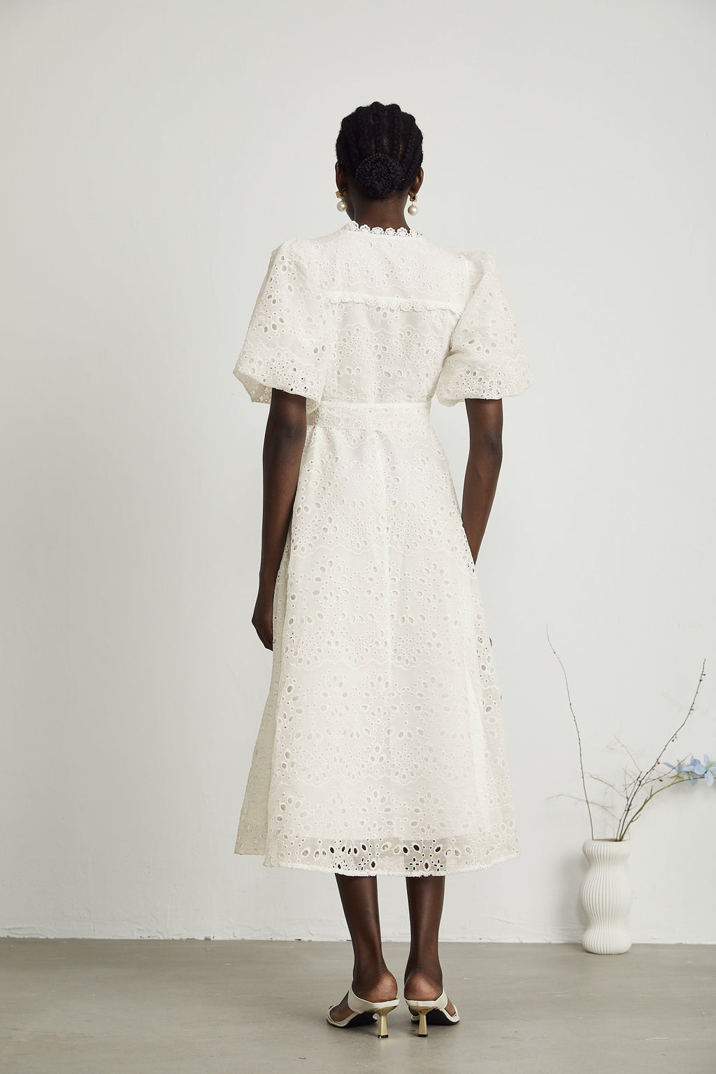 Louisa işlemeli midi elbise