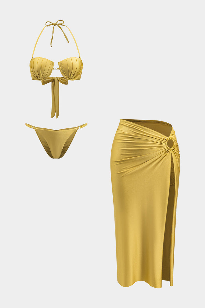 Sırt Dekolteli Bikini ve Mayo Eteği Pareo Takımı