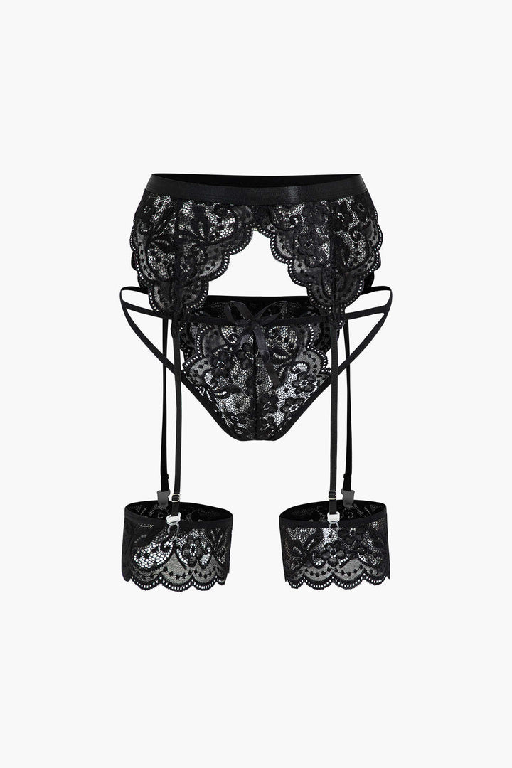 Lace Backless Kesik ve Bağlama Detaylı İç Giyim Garter Seti