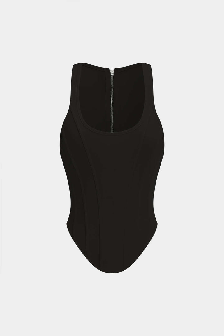 Fermuarlı Bağlamalı Korseli Bel Tank Top