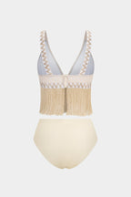Desenli Tüy Detaylı İki Parça Bikini Takımı