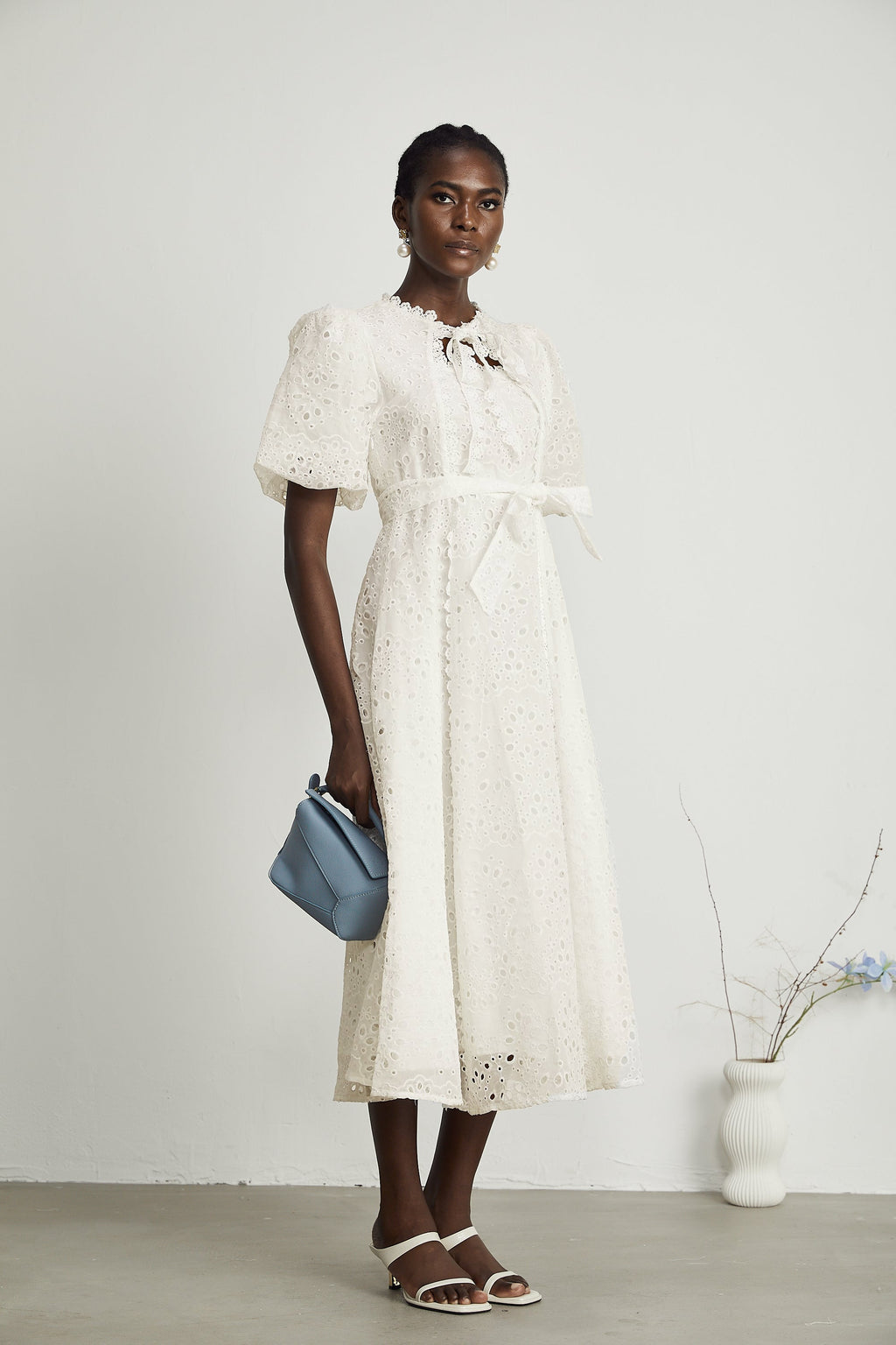 Louisa işlemeli midi elbise