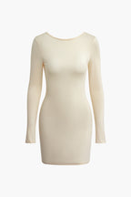 Düz Sırtı Açık Uzun Kollu Mini Elbise