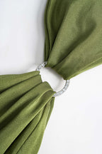 Metalik Strass Büzgülü Bağlamalı Sırt Dekolteli Bikini Takımı