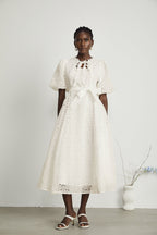 Louisa işlemeli midi elbise