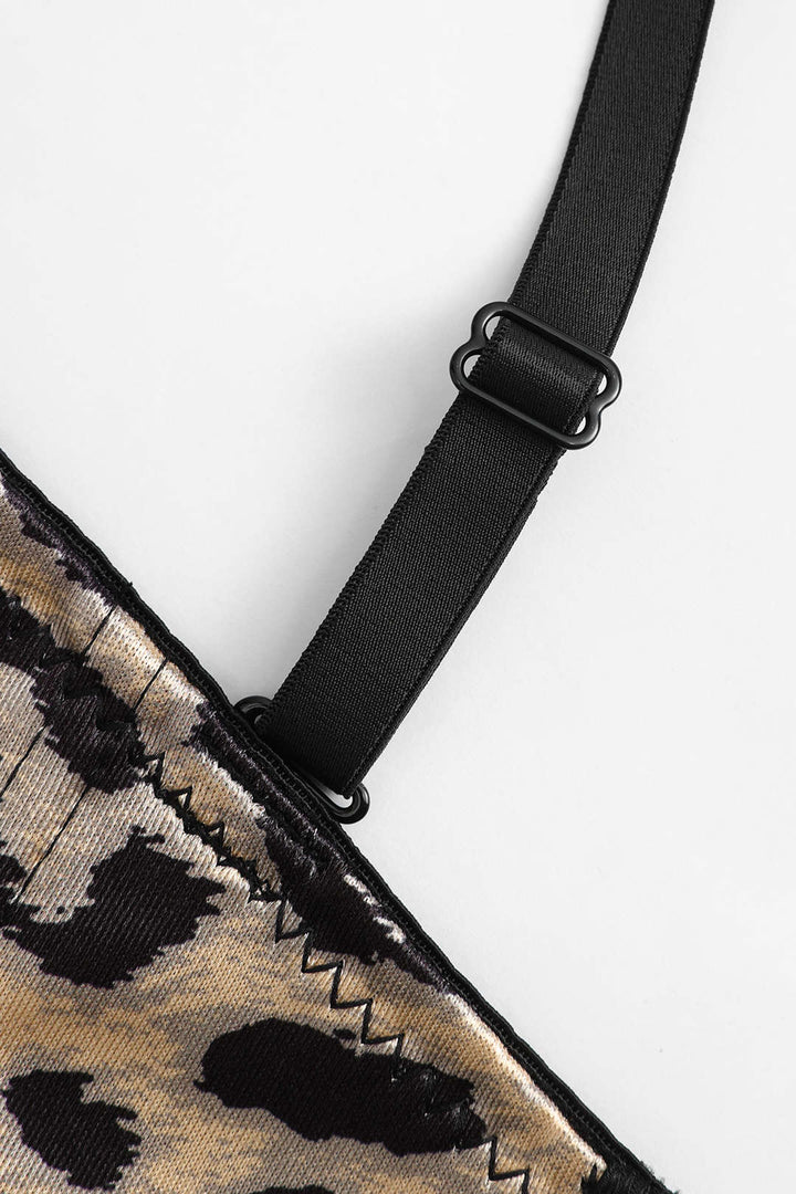 Leopar Desenli Sırt Dekolteli Büstiyer Slip Atlet