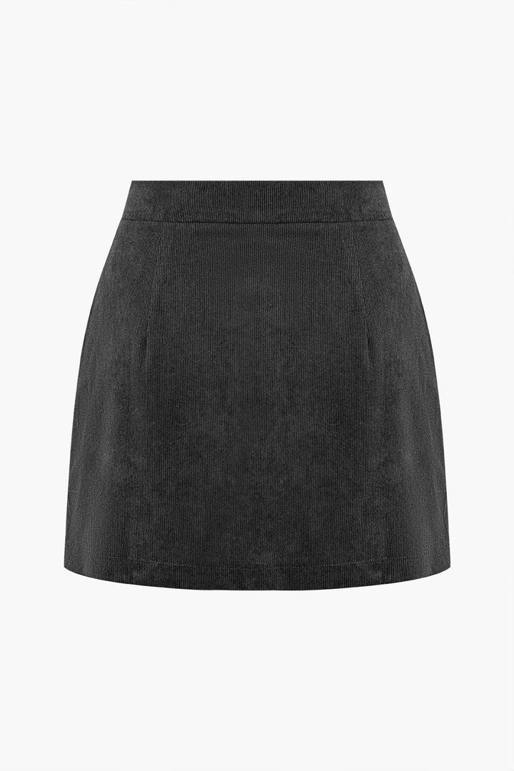 Fitilli Kadife Düğmeli Etek