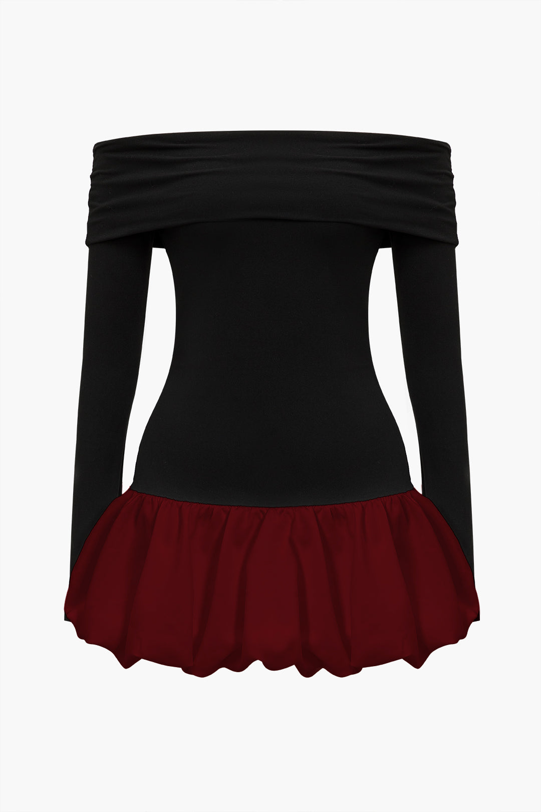 Düşük Omuz Patchwork Mini Elbise