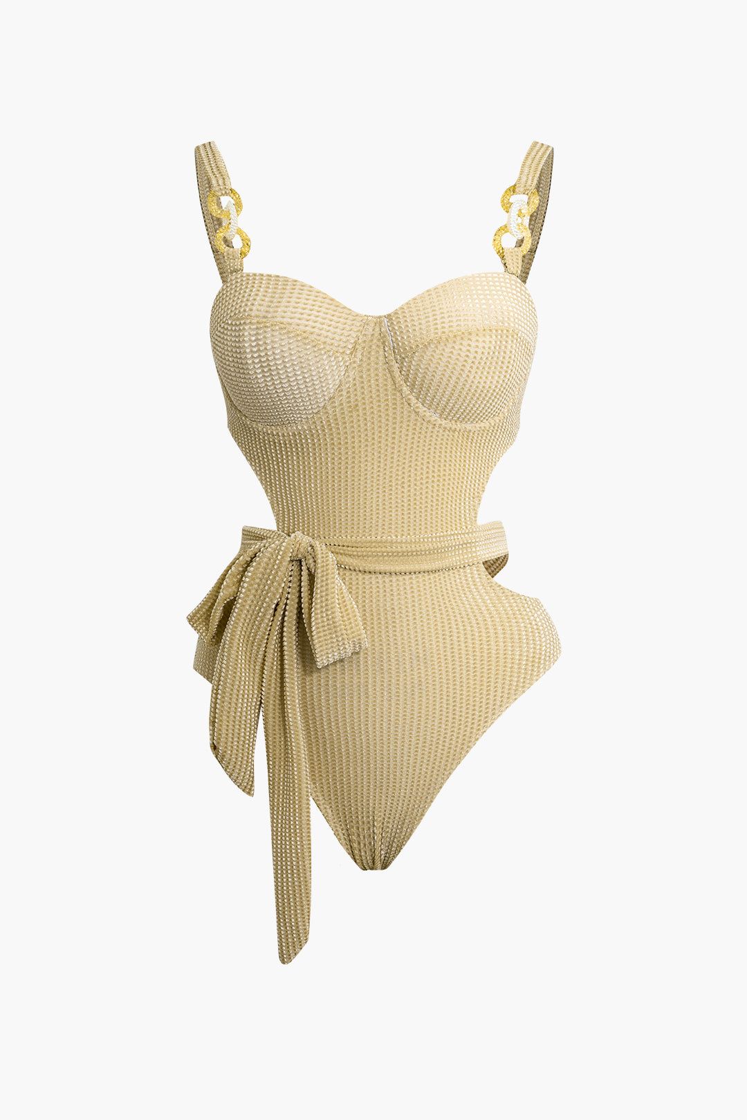 Dokulu Kesik Detaylı Düğme Karın Toparlayıcı Tek Parça Mayo