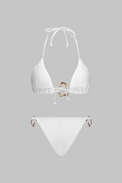 Metalik Dekorlu Büzgülü Bağlamalı Bikini Takımı