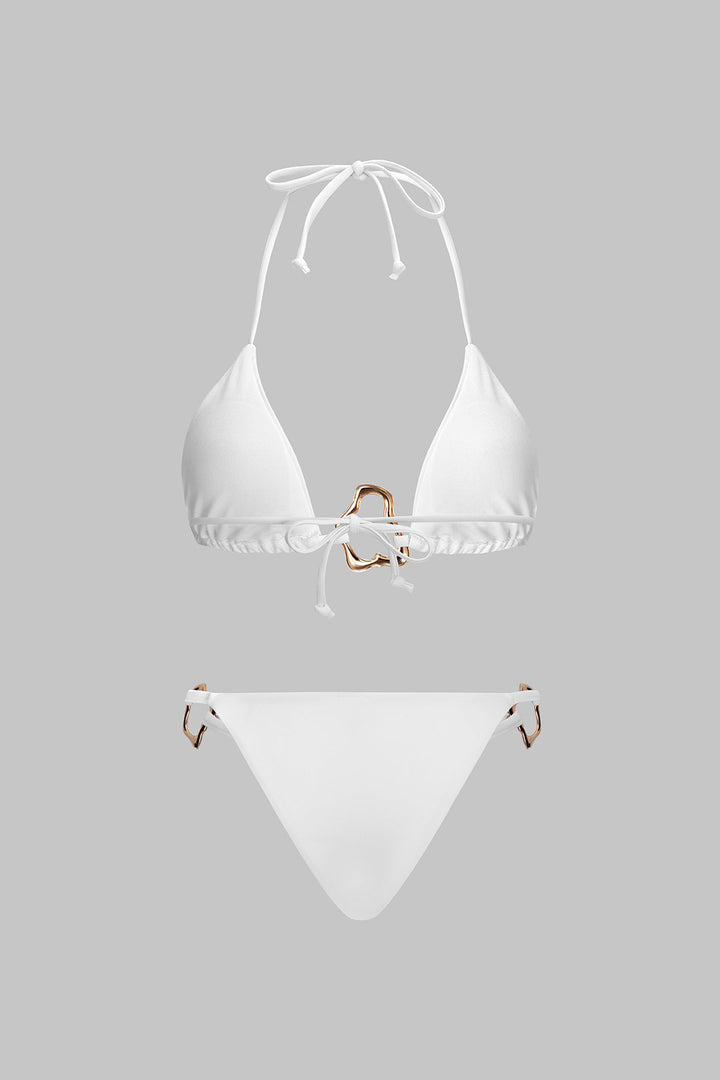Metalik Dekorlu Büzgülü Bağlamalı Bikini Takımı