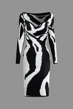 Kontrast Triko Uzun Kollu midi Elbise