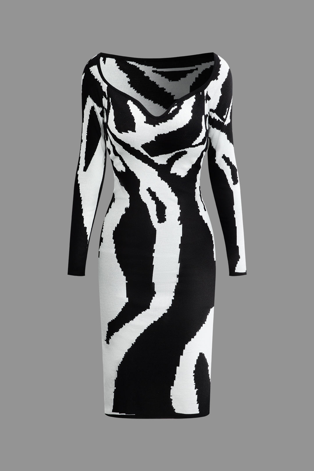 Kontrast Triko Uzun Kollu midi Elbise