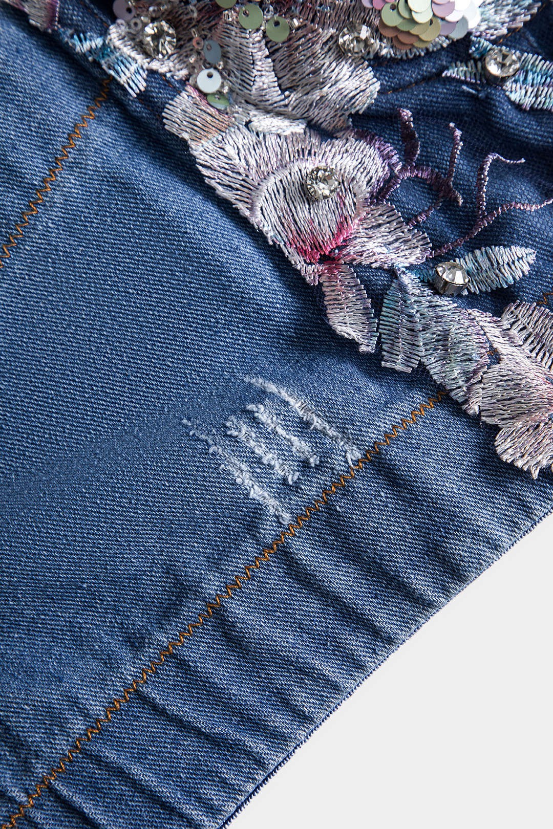 Denim Payet Nakışlı Büstiyer Elbise Üstü
