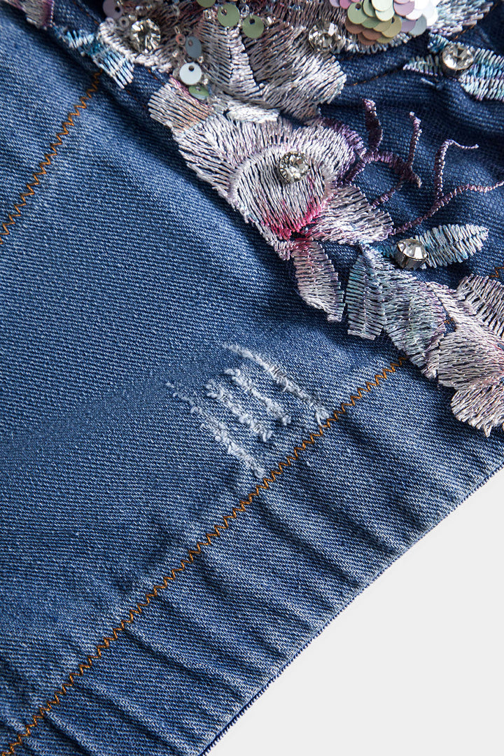 Denim Payet Nakışlı Büstiyer Elbise Üstü