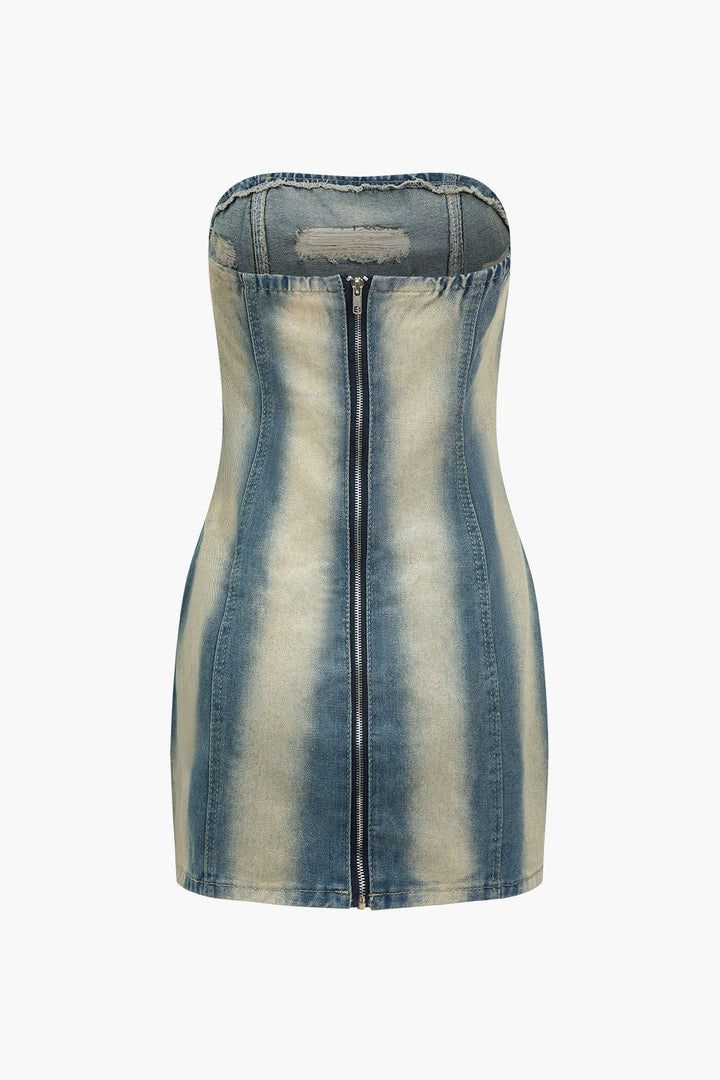 Straplez Denim mini Elbise