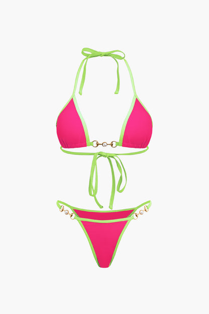 İnci Detaylı Halter Yaka 2 Parça Bikini Takımı