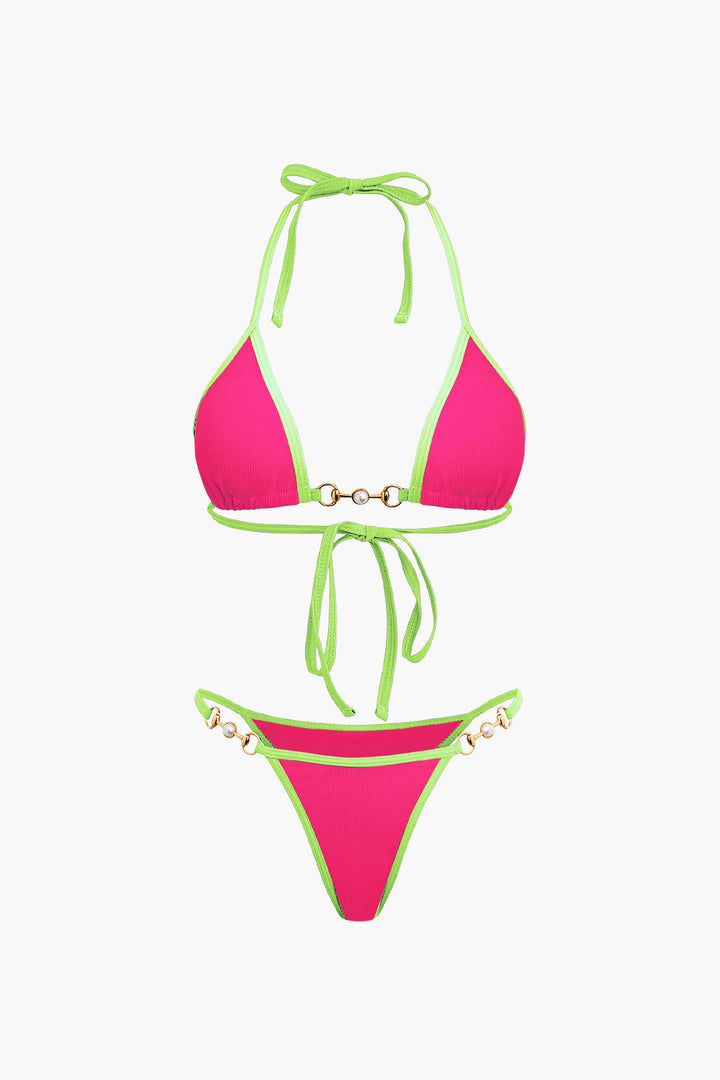 İnci Detaylı Halter Yaka 2 Parça Bikini Takımı