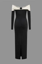 Kontrast Fiyonklu Uzun Kollu Midi Elbise