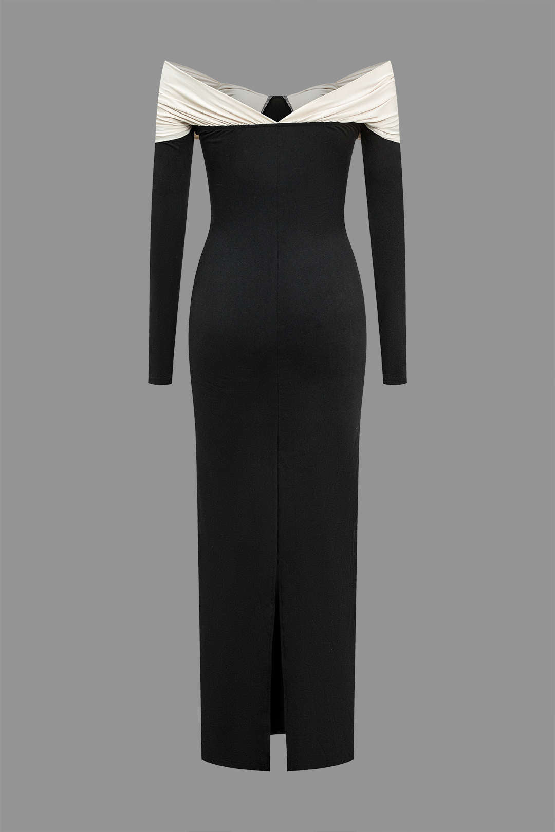 Kontrast Fiyonklu Uzun Kollu Midi Elbise