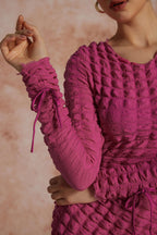 Puf Dokulu Uzun Kollu Mini Elbise