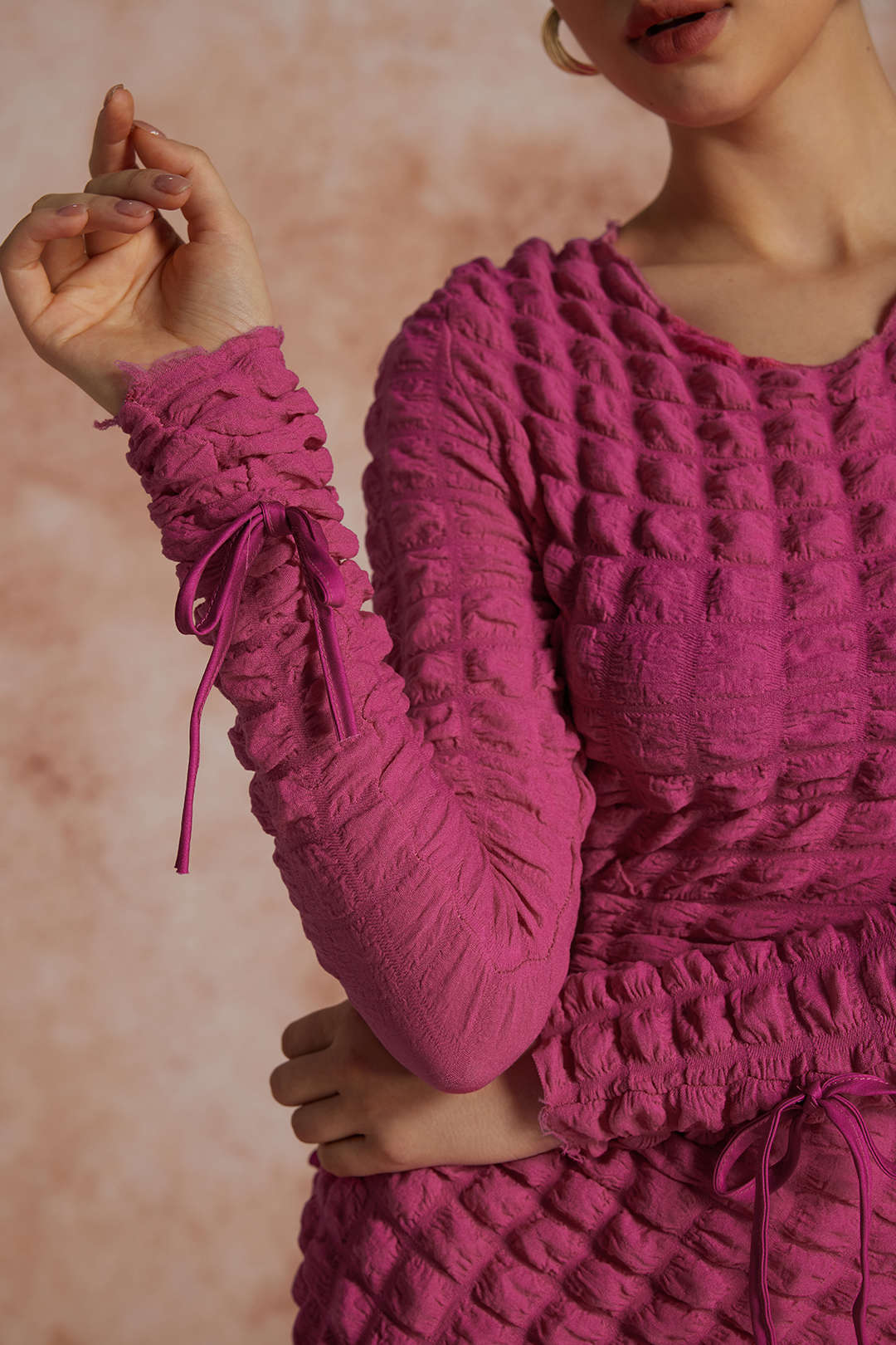 Puf Dokulu Uzun Kollu Mini Elbise