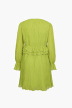 V Yaka Fırfır Detaylı Mini Elbise